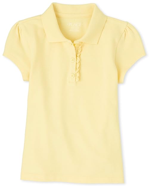 The Children's Place girls Uniform Ruffle Pique Polo Shirt, Pale Sun, X-Large US