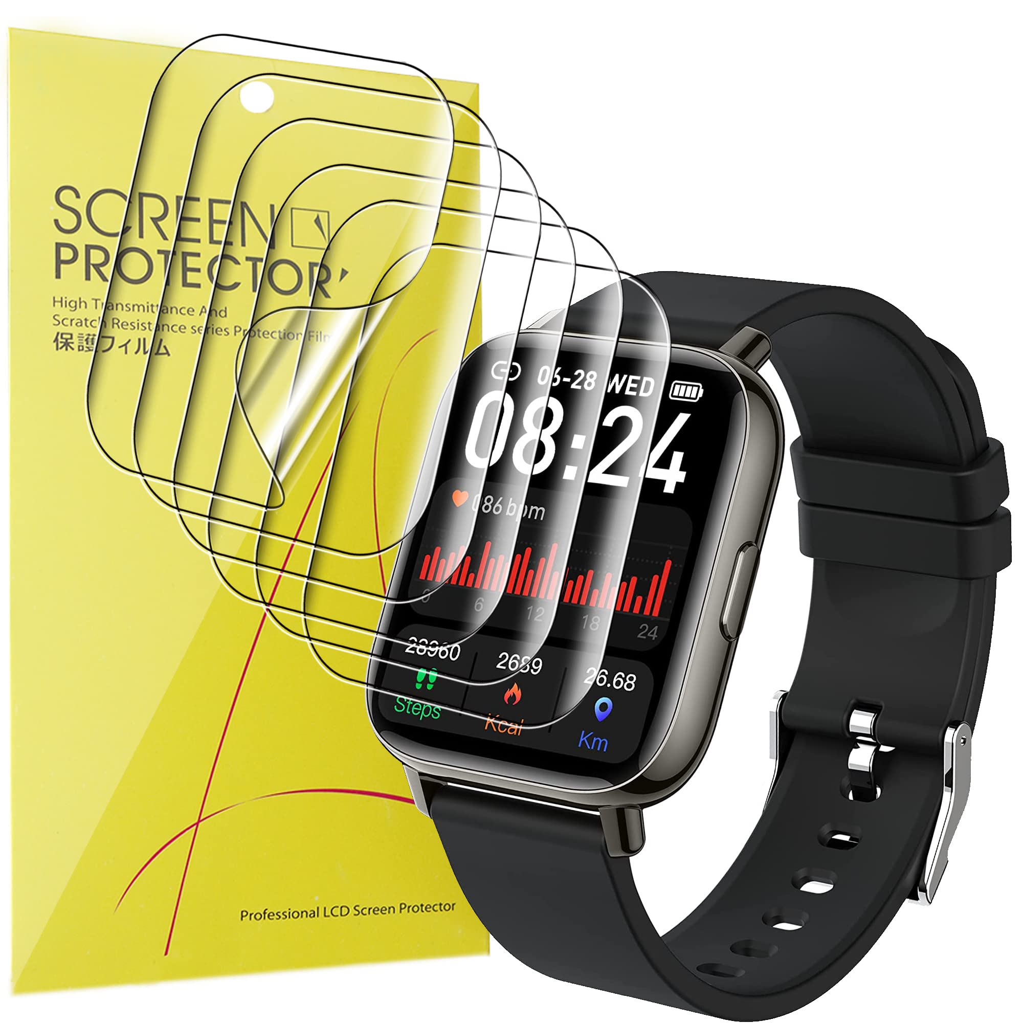 Compatible for molocy smart watch p32 Screen Protector, [6 Pack] Full Coverage TPU Clear Film Compatible with MOLOCY P32 Smart Watch 1.69" Touch Fitness Watch for Women Men / P32 Smart Watch (6 pack)