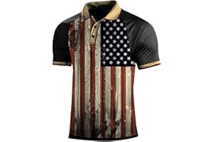 GENERIC Men's 4th of July 1776 Polo Shirt Retro Distressed Independence Day Patriotic Shirts American Flag Print Short Sleeve T-Shirt