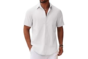 COOFANDY Men's Button Down Shirts Short Sleeve Casual Cotton Summer Beach Wedding Shirts
