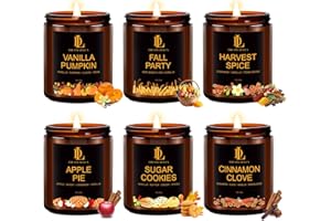 DL DREAMY DEWLA Fall Candle Set, Fall Scented Candles for Home, 6 Pack Soy Candle Set, Autumn Gifts for Women Men, Autumn Scents of Vanilla Pumpkin/Cinnamon Clove/Apple Pie/Harvest Spice/Sugar Cookies/Fall Party