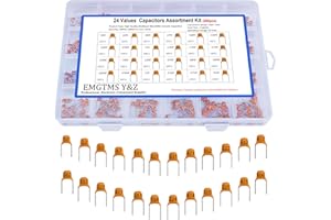 EMGTMS Y&Z 24 Values 480pcs Multilayer Monolithic Ceramic Capacitor Assortment Kit, 10pF-10uF Capacitor Set with Storage Box for Electronics Projects