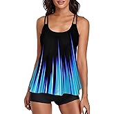 Urchics 2026 Women Two Piece Tankini Swimsuit Tummy Control Plus Size Long Torso Top and High Waisted Boyshorts Bathing Suits