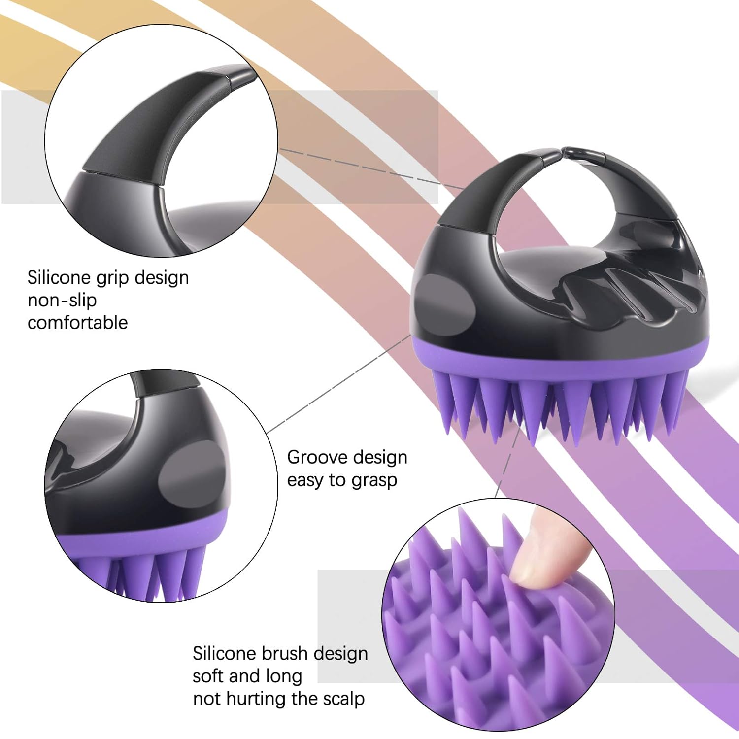 Scalp Massaging Shampoo Brush - Scalp Massager Silicone Hair Shampoo Brush Shower for Remove Dandruff, Scalp Massage Tool for Hair Regrowth (black and purple) : Beauty