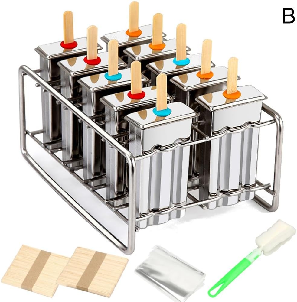 WUYANSE Reusable Popsicle Molds Ice Pop Molds Maker, Stainless Steel, Set Of 10