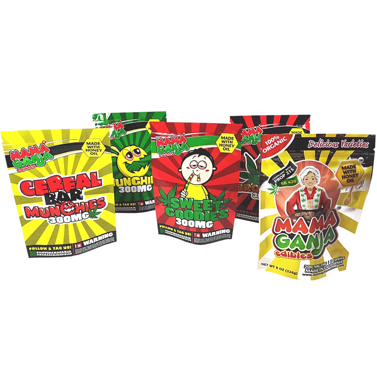 O'henry Sweets 50 Mama Ganja Bags 5 x 7" Assorted Mix Mylar Bags for