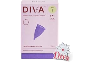 DIVACUP Diva Cup & Pin - Medical Grade Silicone Cup for Period Care - Reusable Menstrual Cup - Up to 12 Hours of Continuous Wear - Model 1 (for Medium to Heavy Flow) - with Enamel Pin