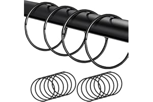 12Pack Shower Curtain Rings,Black Rustproof Shower Curtain Hooks,Metal Round Shower Ring Hooks for Bathroom,Changing Room and