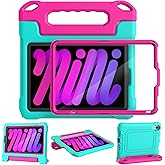 YIHE Kids Case for 8.3 inch iPad mini 7 (A17 Pro) 2024 & iPad mini 6 (A15) 2021, Shockproof Cases for iPad mini 7th/6th Generation with Built-in Screen Protector & Handle Stand, Cyan&Pink