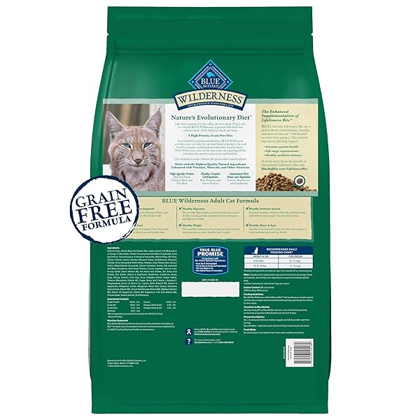 BLUE BUFFALO WILDERNESS HEALTHY ADULT DRY CAT FOOD, SUPPORTS HEALTH AND WELLNESS, HIGH-PROTEIN & GRAIN-FREE, DUCK, 11-LB BAG