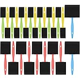 24 Pcs Foam Paint Brushes, Coloful Wood Handle Sponge Brushes for Painting, Staining, Varnishes and DIY Craft Projects (1'', 