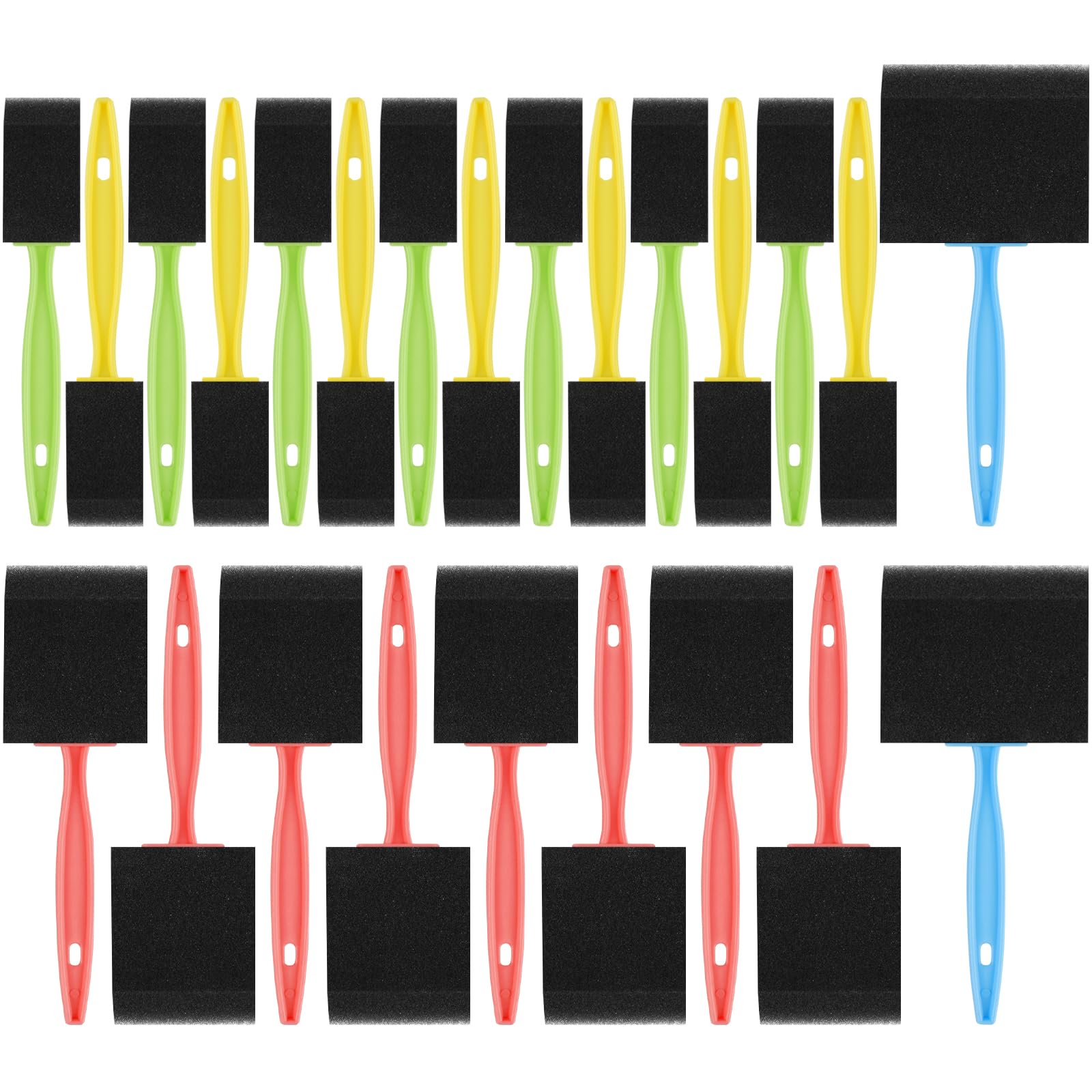 Photo 1 of 24 Pcs Foam Paint Brushes, Coloful Wood Handle Sponge Brushes for Painting, Staining, Varnishes and DIY Craft Projects (1'', 2'' and 3'')