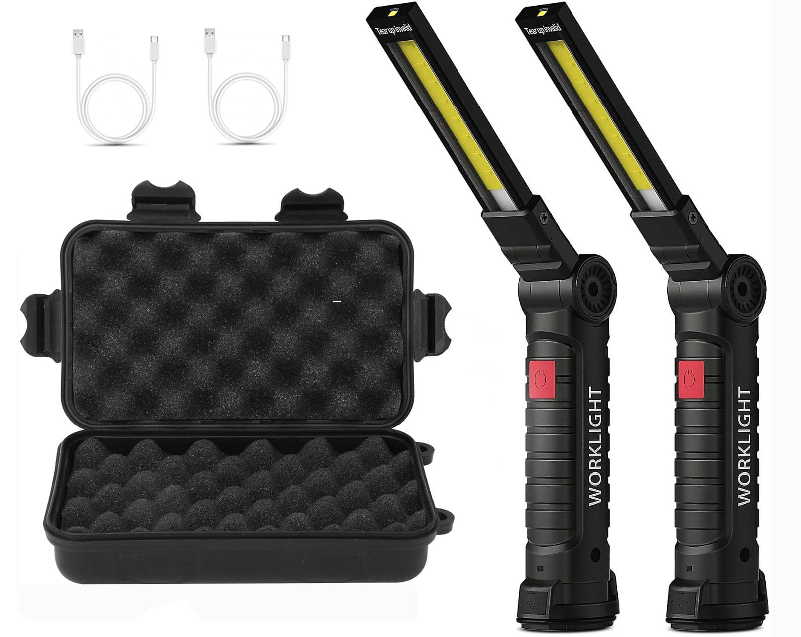 Rechargeable LED Work Light Workshop Torch with Magnetic Base 5 Modes, Camping Lamp, Mechanical Lamp with Transport Box (Large Models, 2 Pieces)