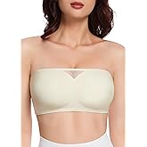 HBselect Strapless Bras for Women Seamless Non-Slip Silicone Padded Bandeau Bra Comfort Wireless Tube Top Bralette Champagne White