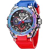 FANMIS Mens Analog Digital Sports Watch Large Face Outdoor Sports Waterproof Military Wrist Watches with Date Multifunction Tactics LED Army Stopwatch (X-Red)