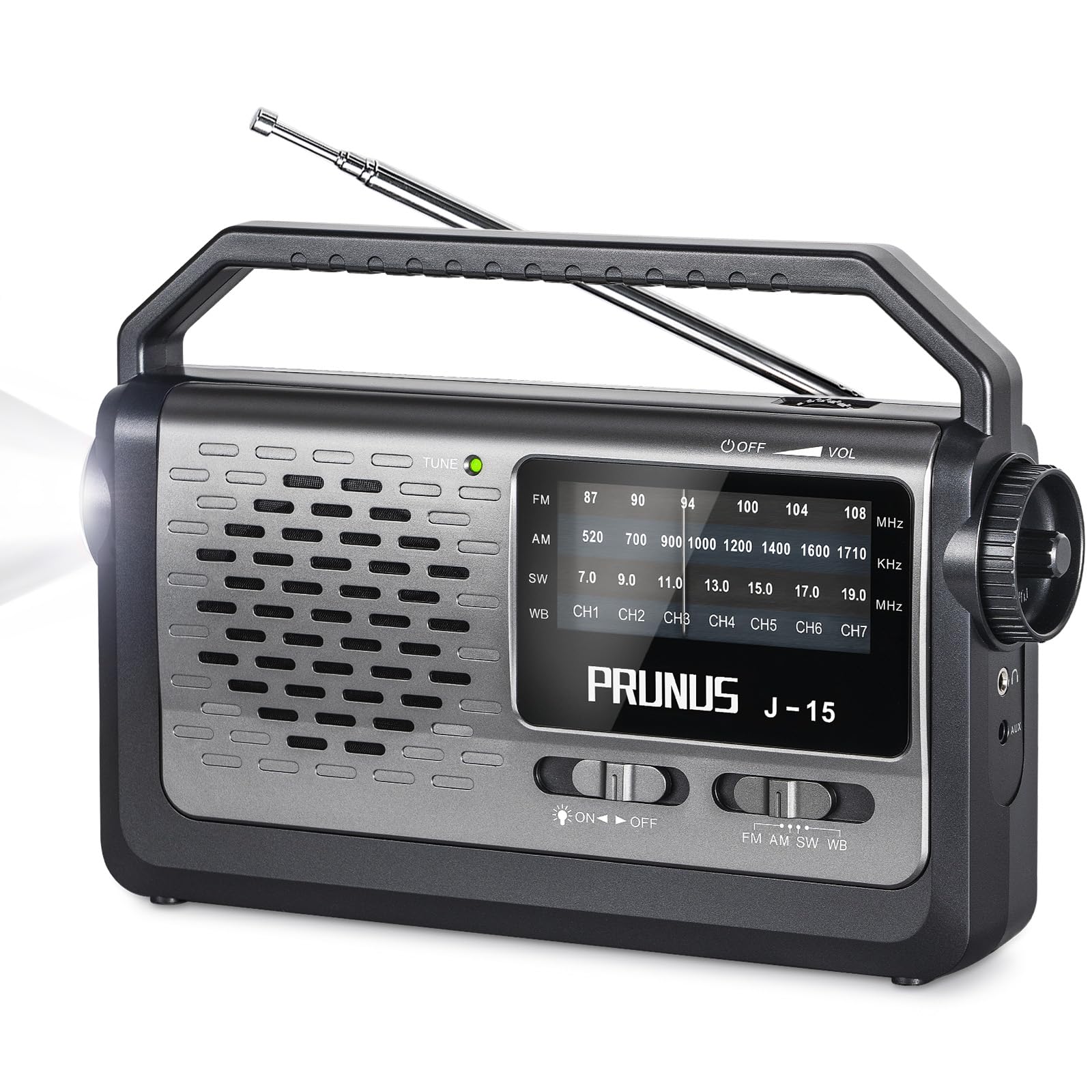 Photo 1 of PRUNUS NOAA Weather AM FM Portable Radio,Battery Operated Radio by 3X D Cell Batteries or AC Power with Best Reception,Flashlight, Earphone Jack for Emergency Household&Outdoor,Plug in Wall by J15WB