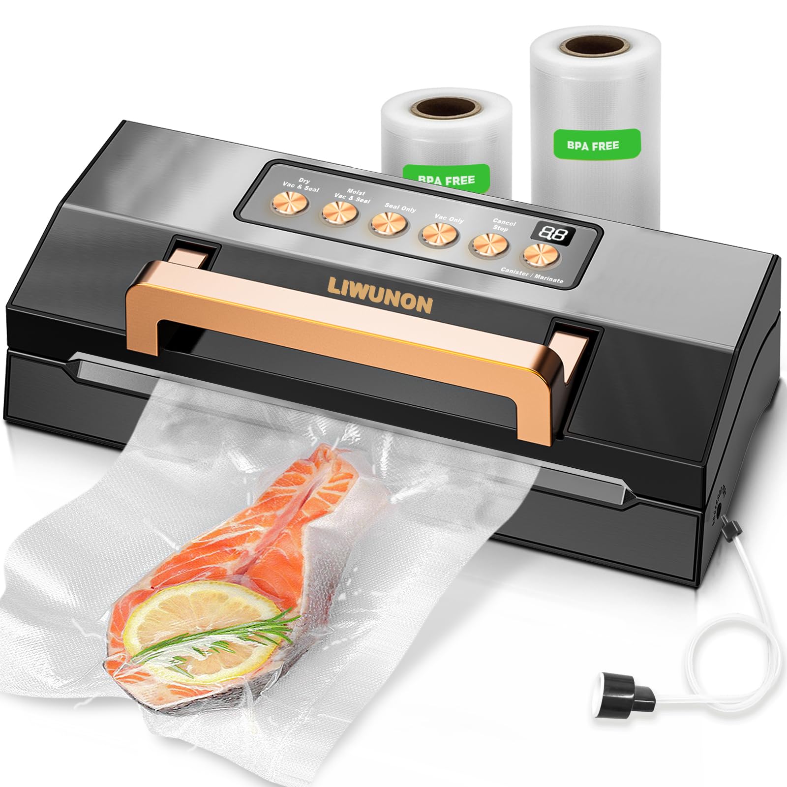 Photo 1 of Powerful Suction Vacuum Sealer Machine,Commercial Fully Automatic Food Vacuum Sealer with Double Heat Seal,Dry & Moist Modes,Built-in Cutter,Bags Storage,Easy-Lock Handle,Include 2 Bag Rolls (Black)