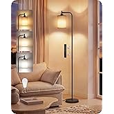 GOEBLESON Dimmable Floor Lamp for Living Room with Remote &amp; 10W Bulb | Modern Standing, Corner Lamp with Foot Switch &amp; 3 Color Temperatures, ETL Listed for Bedroom, Office Black and Beige E19LD05