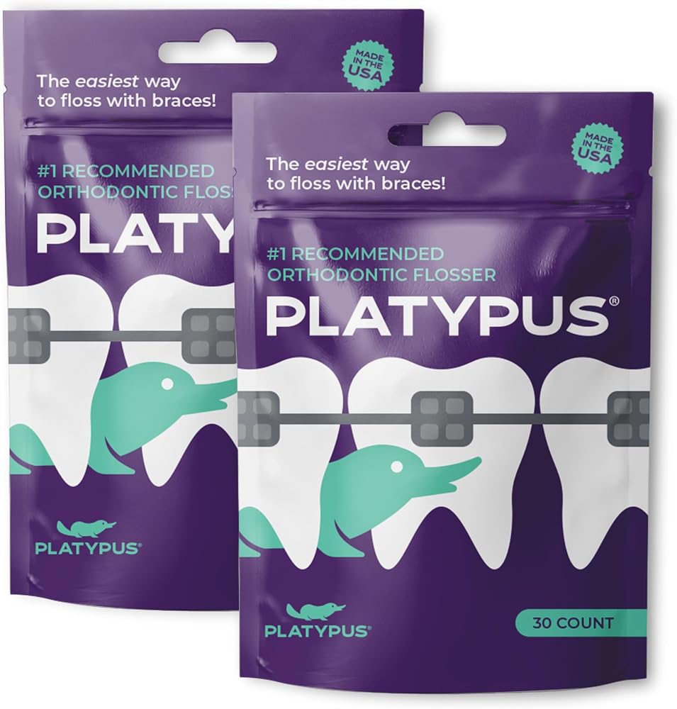 Platypus Orthodontic Flossers for Braces, 30 Count (Pack of 2) | Suitable for Adults & Kids; Fits Under Arch Wire, Non-Damagi