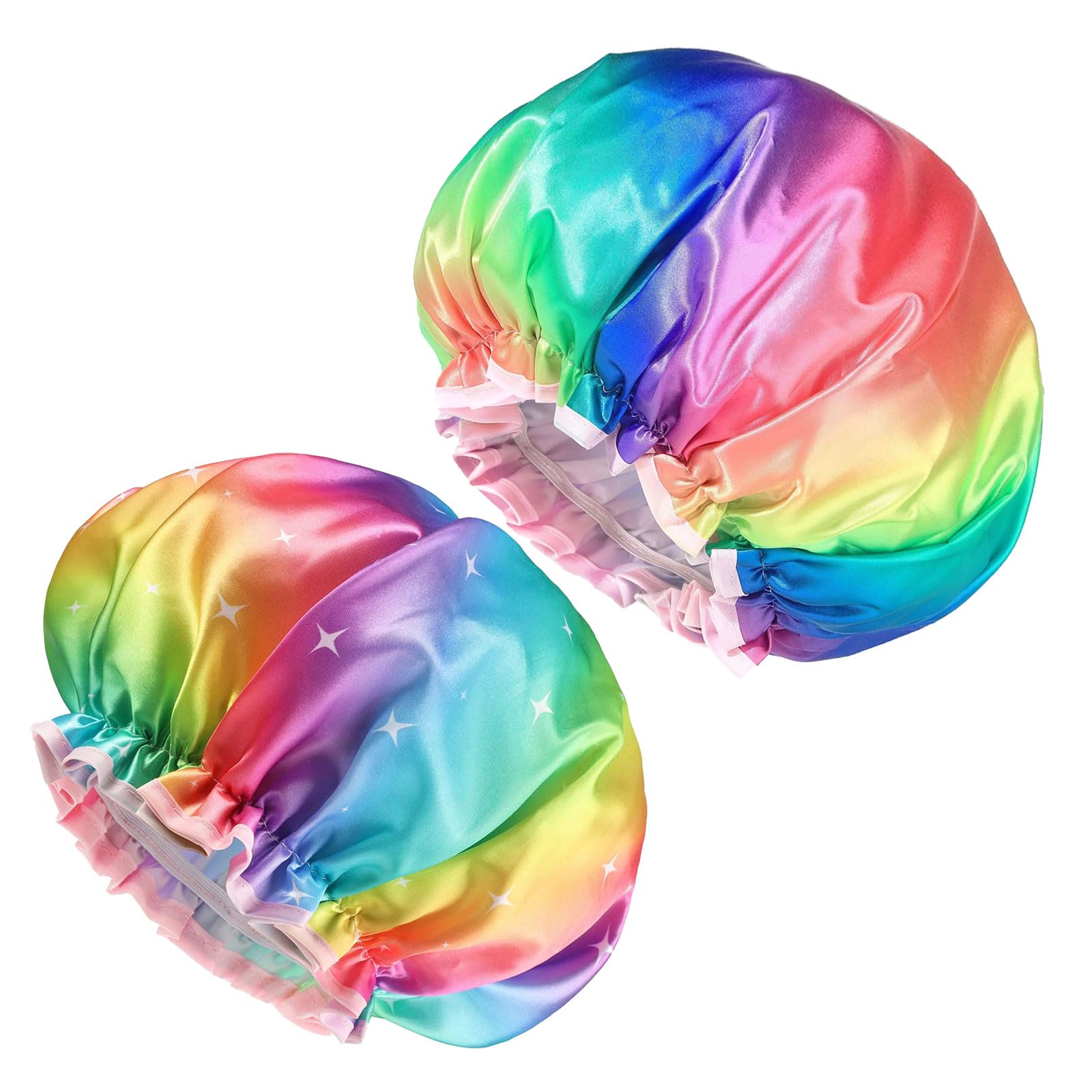 MUNSKT 2PCS Large Shower Cap for Long Hair, 32CM Colorful Hair Caps for Girls and Women, Reusable Elastic Bath Caps for Girls Spa Home Use