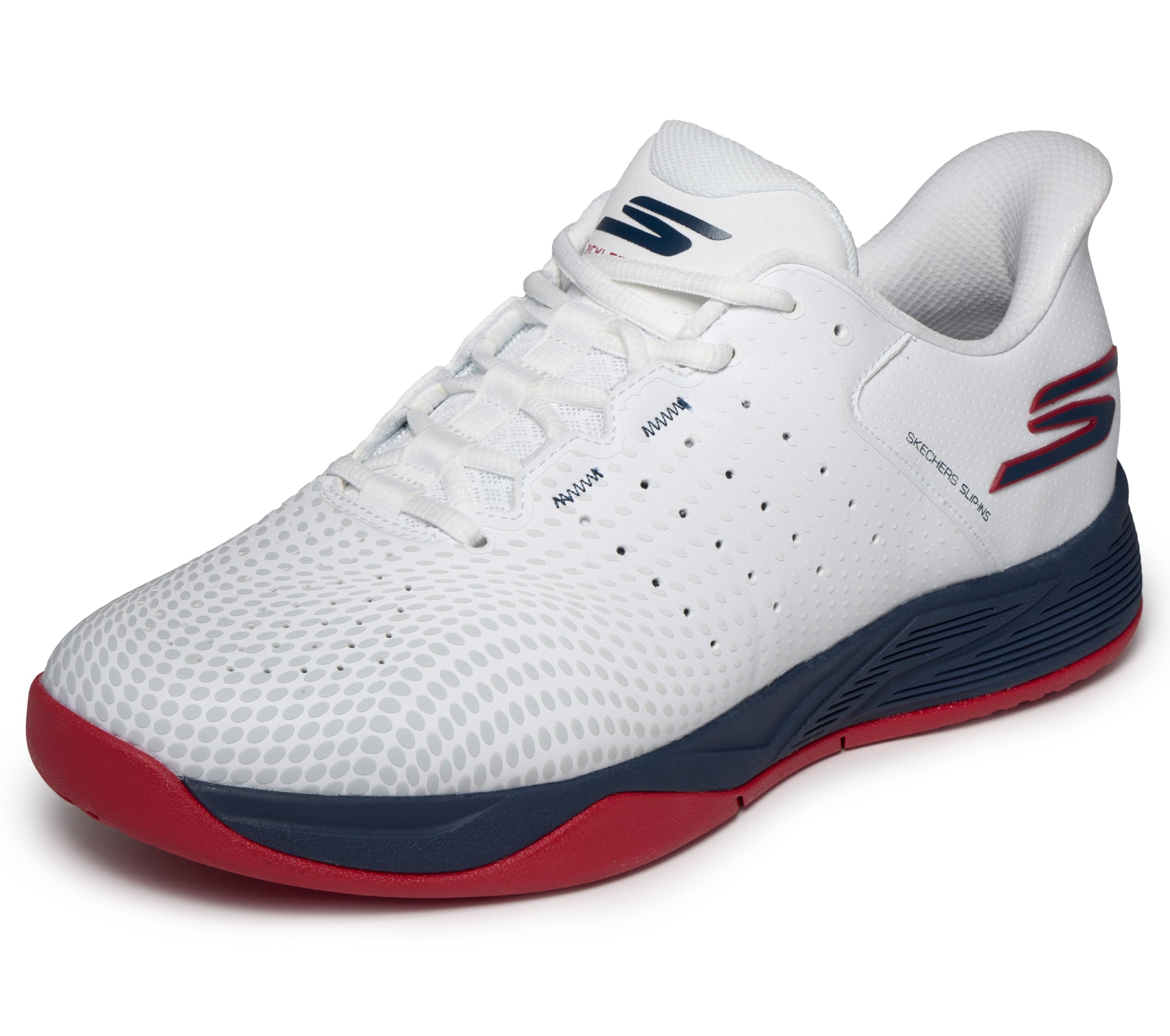 Skechers Men's Viper Court Reload Hands Free Slip-Ins Pickleball Sneaker, White/Navy/Red, 11 Image