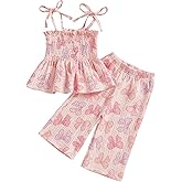 Partclots Little Kids Girl Summer Outfit Sleeveless Tied Flower Print Cami Tank Tops Elastic Pants Toddler 2Pcs Clothes Set