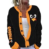 ZKDOO Women's Halloween Thanksgiving Christmas Knit Cardigan Sweater | Fall Halloween Thanksgiving Graphic Long Sleeve Button Down Sweaters Winter Holiday Christmas Party Crew Neck Tops