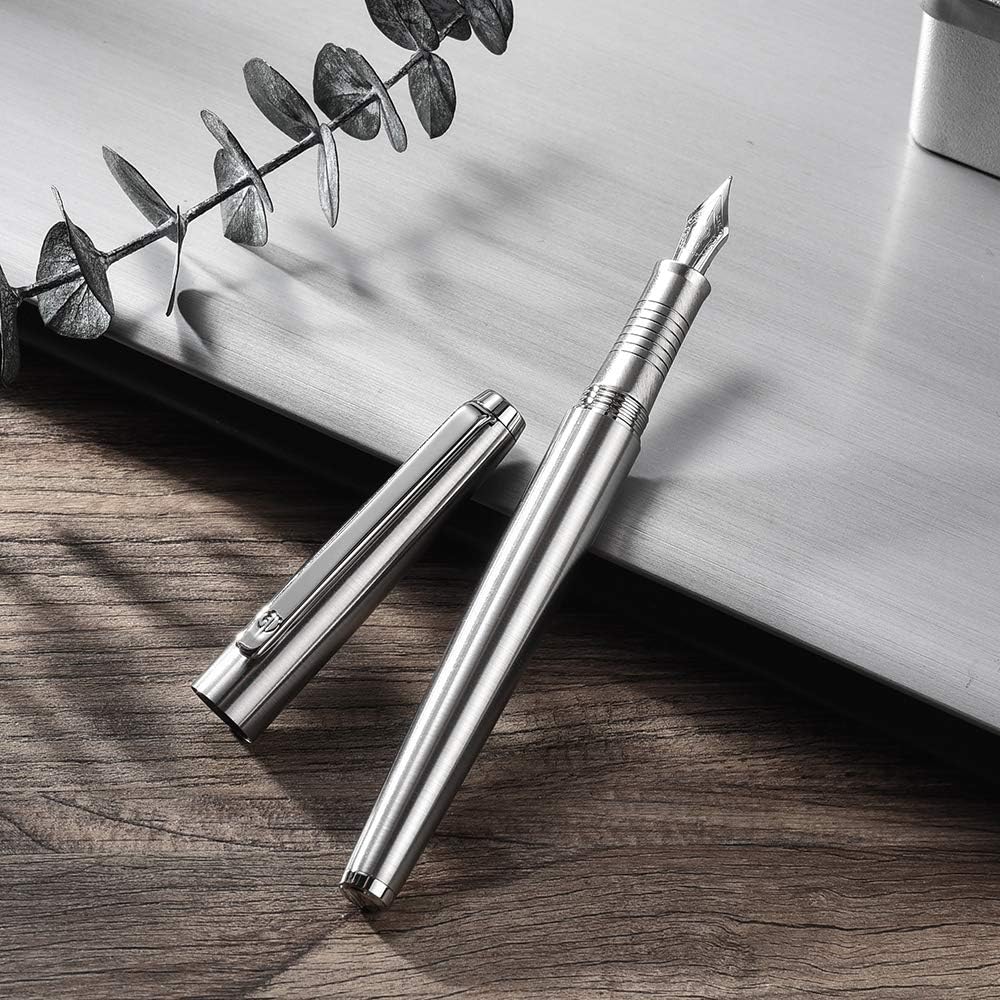HongDian Stainless Steel Fountain Pen Iridium Fine Point with Converter and Metal Pen Box, Fine Nib - Image 3