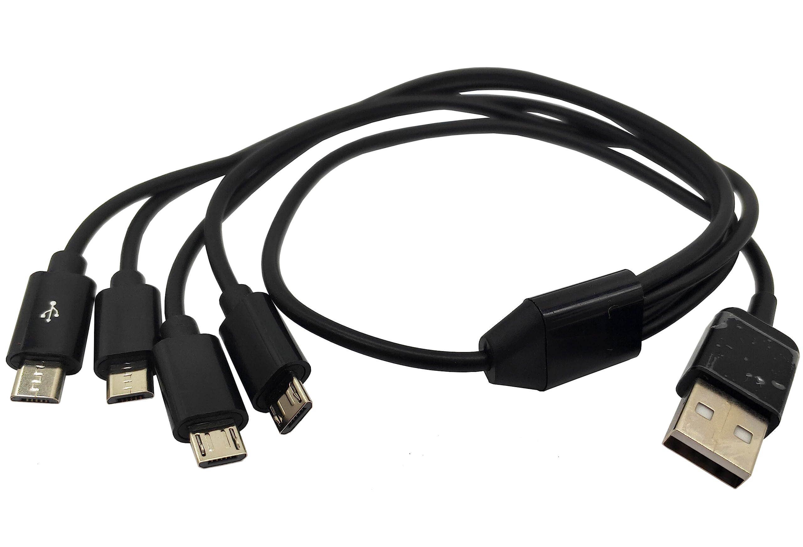 Halokny 4 in 1 Multi Charging Cable - USB Type A to Four Micro USB Splitter Cable Data Sync & Charging Cord (Black, 1.5Ft)