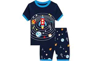 Akyzic Boys Pajamas 100% Cotton Planet Pjs Toddler 2 Piece Short Sleeve Sleepwear Summer Kids Clothes Set 3t-10t