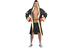 Amscan Black & Gold Satin Boxing Robe (Adult Size) 1 Pc. - Reusable & Washable Soft Satin Robe, Perfect for Halloween Costume, Cosplays, Costume Parties, Pretend Play & More
