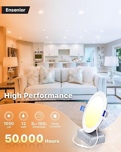 Ensenior 6 Inch LED Recessed Lights - 6 Pack, Dimmable, 2700K-5000K 5CCT, 1050LM, 12W, ETL Certified