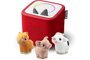 TONIES Toniebox 2 My First Farm Bundle for Kids 1+ with Soft and Squeezable Cow, Horse, and Pig - Sunset Red
