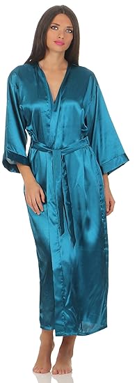 AE Damen langes Kimono Nachtmantel Seidenrobe Morgenmantel, S M L XL 2XL