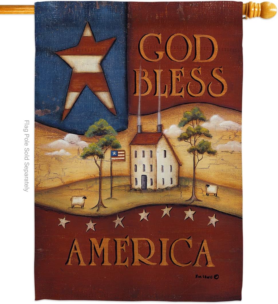 Breeze Decor H111090 God Bless America Americana Patriotic Decorative Vertical House Flag, 28