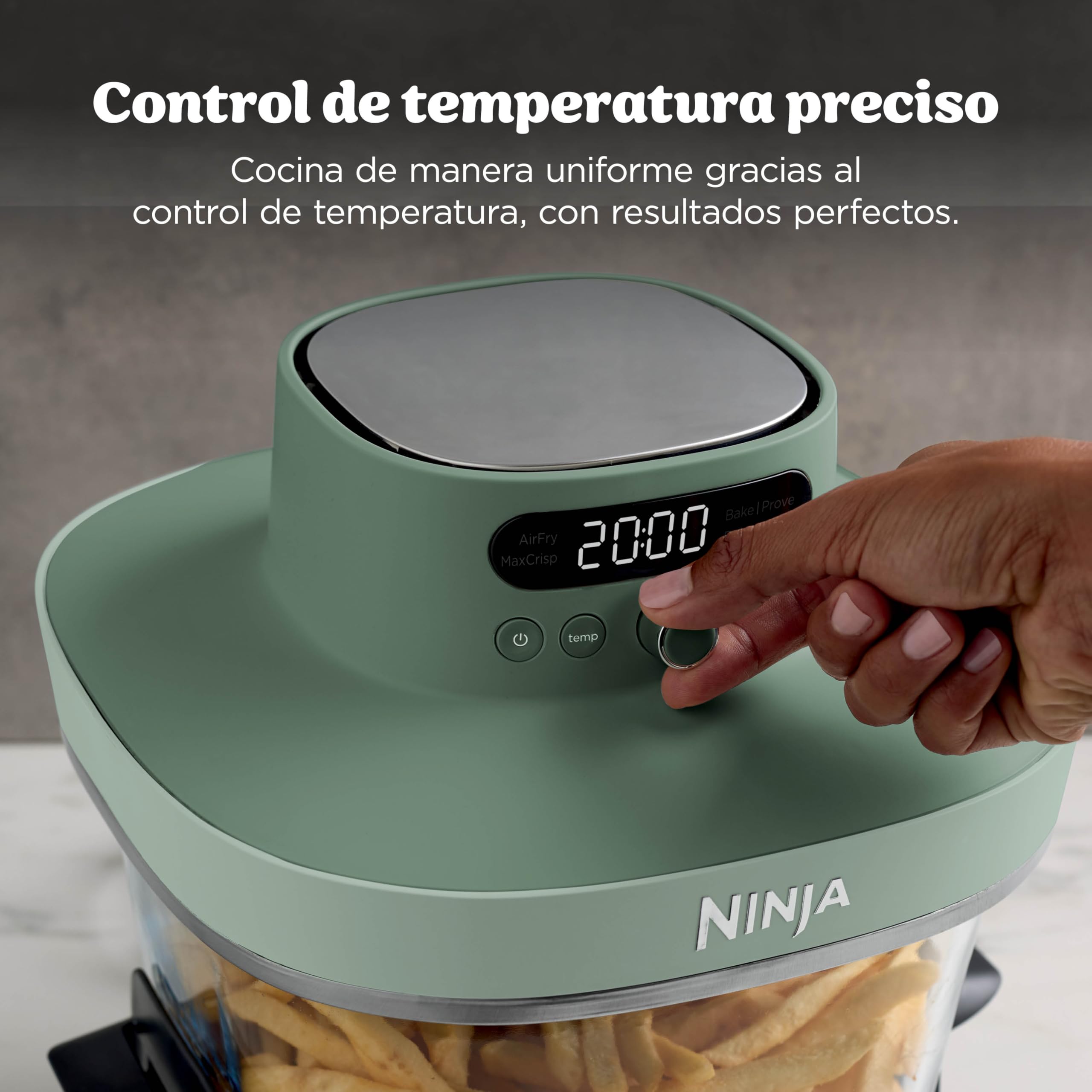 Ninja CRISPi PRO XL Glas-Heißluftfritteuse (Air-Fryer), 5 voreingestellte Zubereitungsfunktionen, CleanCrisp-Glasbehälter (5,7 l und 2,3 l) und Aufbewahrungsdeckel, Moosgrün AS090EUGN 6