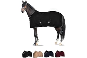 HORZE Kiel Fleece Horse Cooler Blanket | Quick-Dry Fleece Horse Cooler Sheet with X-Surcingles & Tail Cord - Black - 81 in
