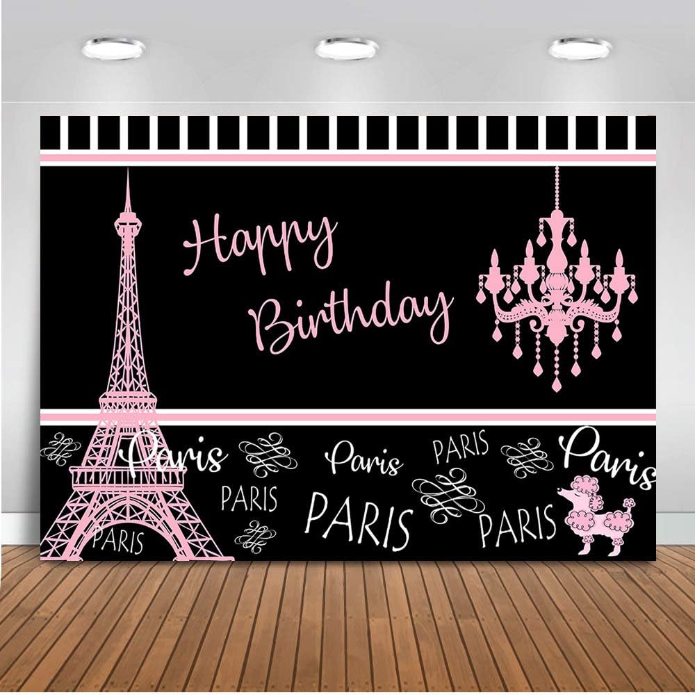COMOPHOTO Pairs Backdrop for Photography Eiffel Tower Background Birthday Party Decoration Banner 7x5ft Vinyl Fabric Pink Design Birthday Supplies