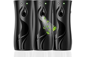 DZUEKOMI Automatic Air Freshener Spray Dispenser 3-Pack, Wall Mounted or Freestanding,Multiple Time Settings,Commercial and Home Use in Bathrooms, Offices, Living Rooms and Commercial Places (Black, 11121)