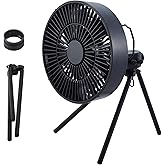 NESTOUT Outdoor Camping Fan with Tripod, 4 Speed Settings & Breeze Mode, 3 Angle Oscillation, 90° Adjustable Tilt, Auto Timer (30/60/90 mins), USB C Compatible, Portable Tent Fan (Black)