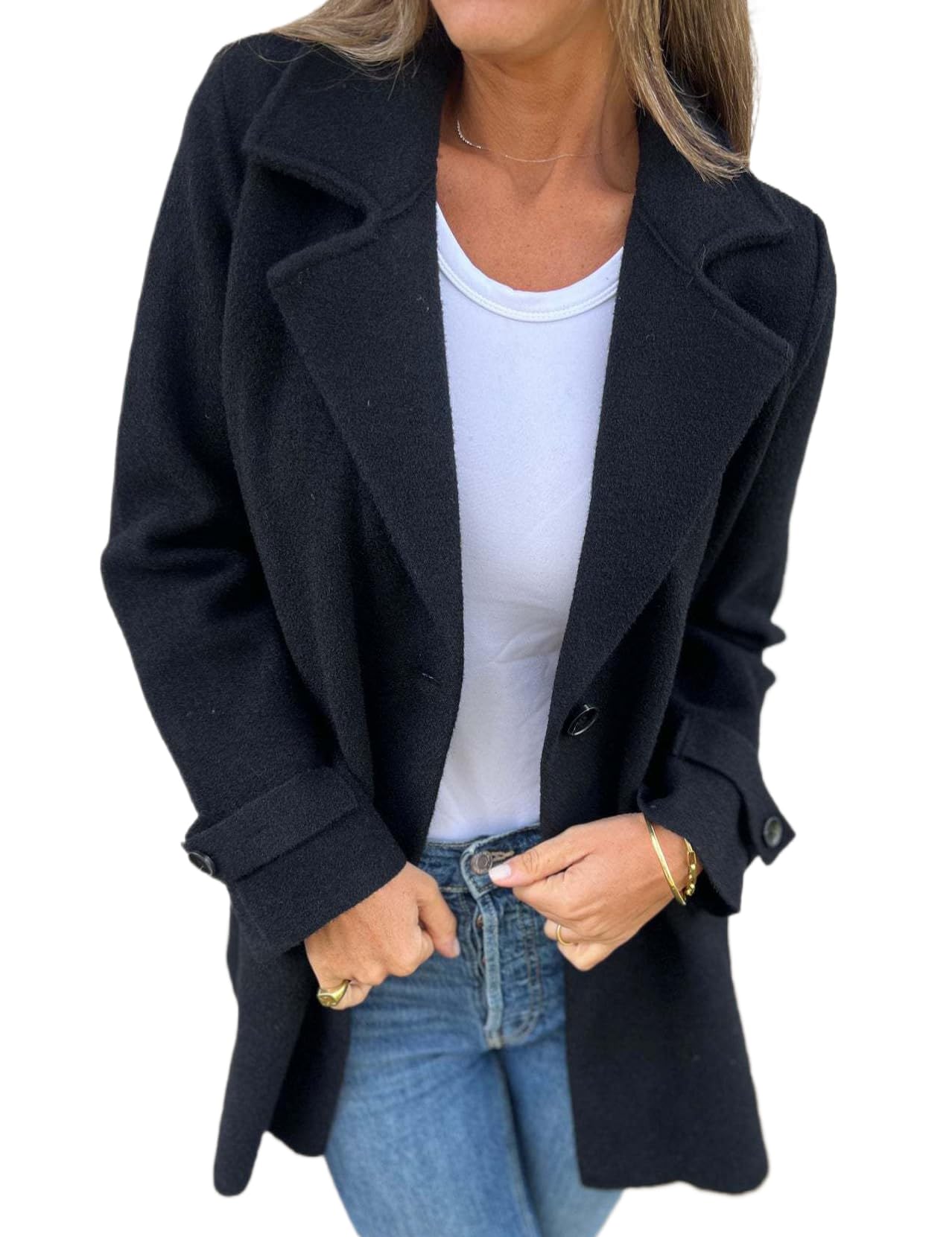 Photo 1 of ****FINAL SALE NOT RETURNS****
IDEALSANXUN Wool Pea Coats for Women Fall Winter 2025 Peacoat Womens Coat Wool Coat Trench Coat Blazer Jacket Dress Casual Overcoat,Black,M