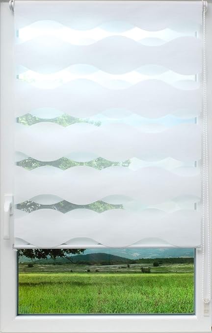 Sunlines Welle Klemmfix, Weiss, 120 x 150 Doppelrollo, PES, 120 x 150 cm