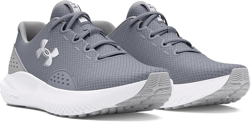 Herren Charged Surge 4, leichte und atmungsaktive Laufschuhe, gepolsterte Joggingschuhe für langen Komfort,Steel / Mod Gray / White,42