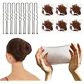 Invisible Hair Nets and U Shaped Hair Pins Set/Hair Bun Shaper Set with 50Pcs Elastic Edge Mesh Hair Nets and 10Pcs Positioni