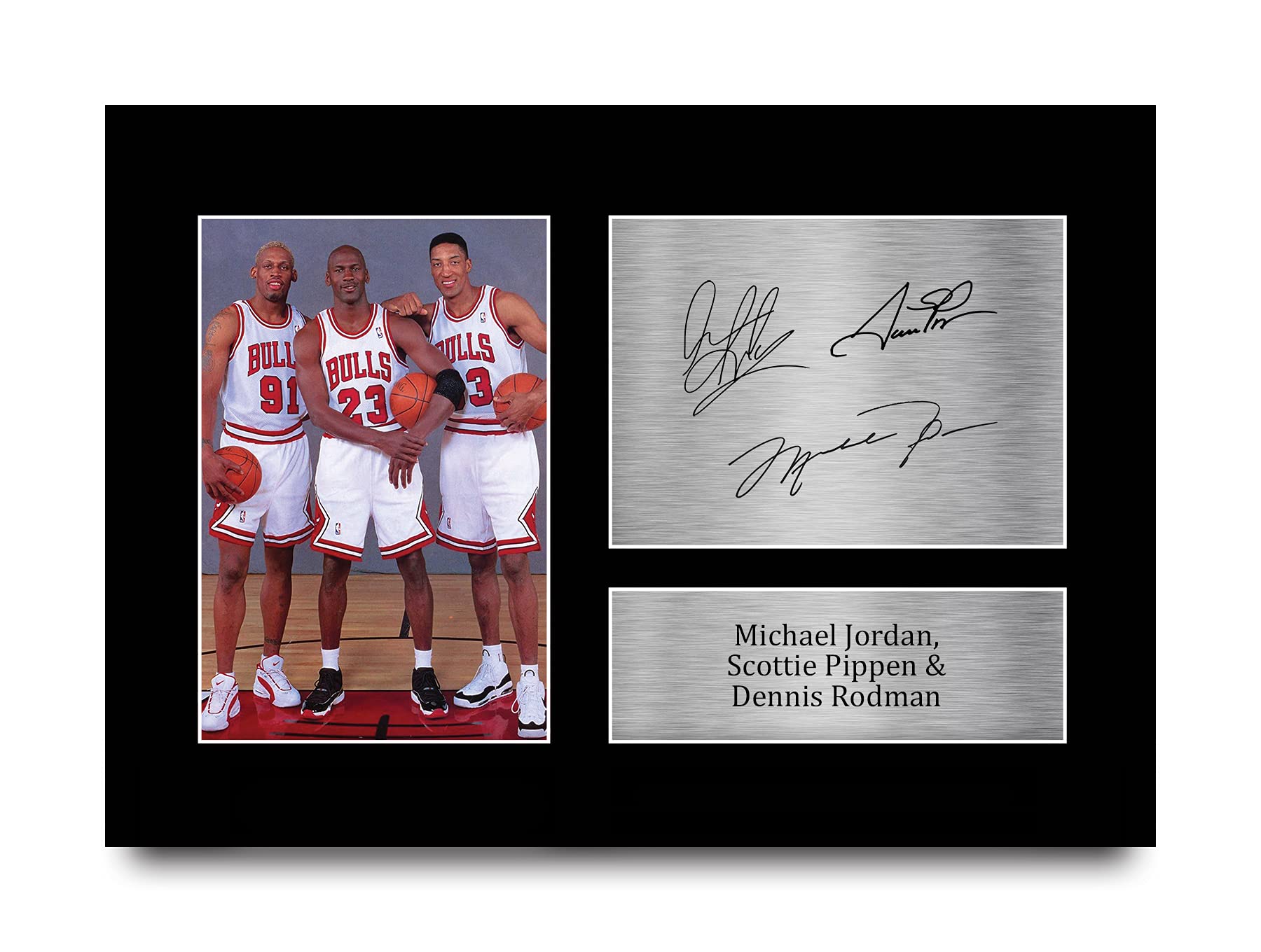 HWC Trading A4 Michael Jordan Dennis Rodman and Scottie Pippen Chicago Bulls Gifts Printed Signed Autograph Picture for Basketball Memorabilia Fans