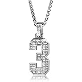 KeyStyle Number Necklaces For Men, Bling Numbers Chain Necklace Hip Hop Simulated Diamond Pendant with Tennis Chain Spiga Chains