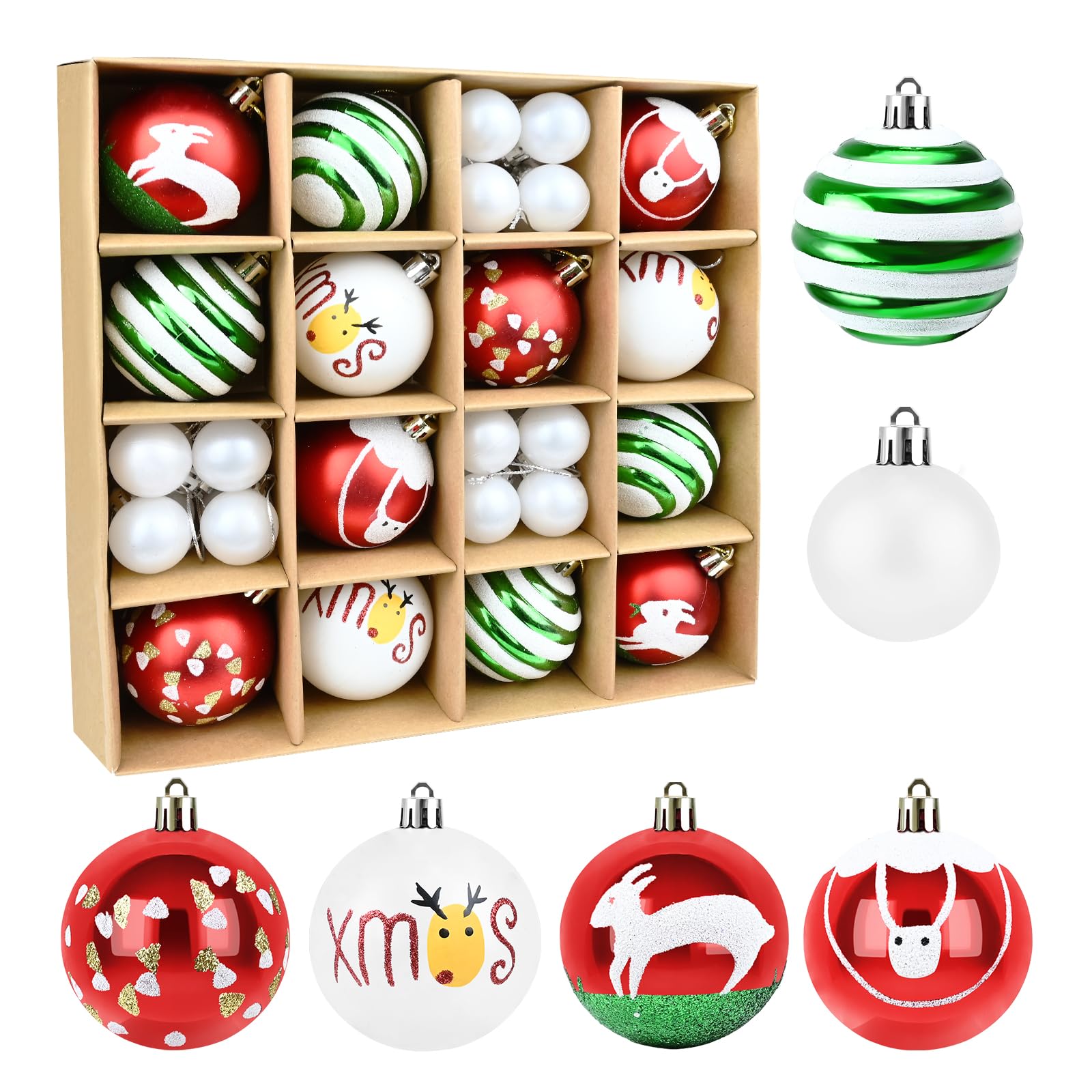 Photo 1 of ***3 BOXES INCLUDED***Christmas Ornaments Balls - 37ct Christmas Balls Include 13ct 2.36inch & 24ct 1.18inch Ball, Red Green White Xmax Tree Decorations Hanging Ball for Holiday Xmas Wedding Party Decor***3 BOXES INCLUDED**