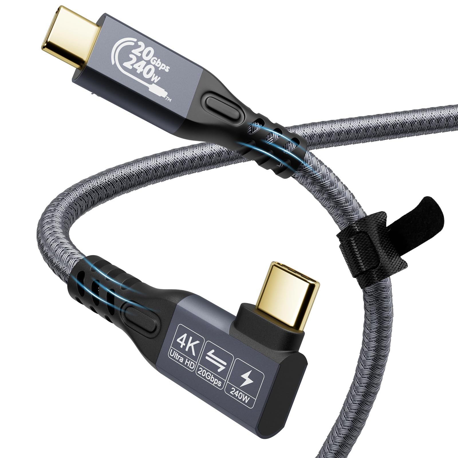 Photo 1 of YIWENTEC YIWNETEC USB C Cable to USB C 3.2 Male Gen2 × 2 Type C Charging Cable, 20Gbps Data Transfer, 240W 48V/5A Fast Charging Cable, 4K @ 60Hz Video Transfer (Angle, 2M)
