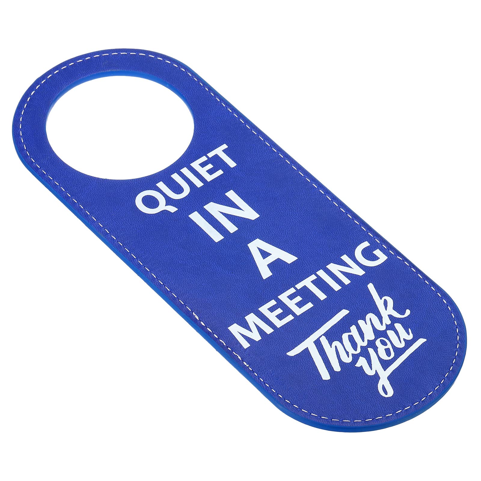 PATIKIL Quiet in Meeting Door Hanger Sign, 1 Pack PU Leather Double Sided Door Knob Privacy Sign for Office Home Meeting, Blue