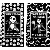 Cheroloven Funny Bathroom Decorations, Nightmare Christmas Bathroom Hand Towels, 2 Pack Nightmare Before Halloween Kitchen Towels Dish Cloths, Jack Pumpkin King Gothic Home Kitchen Decor